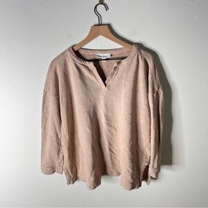 Pure Jill Organic Cotton Tan Women's Sweatshirt Petite Large Boxy